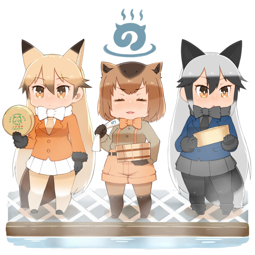 silver fox, ezo red fox, and capybara (kemono friends) drawn by capriccyo