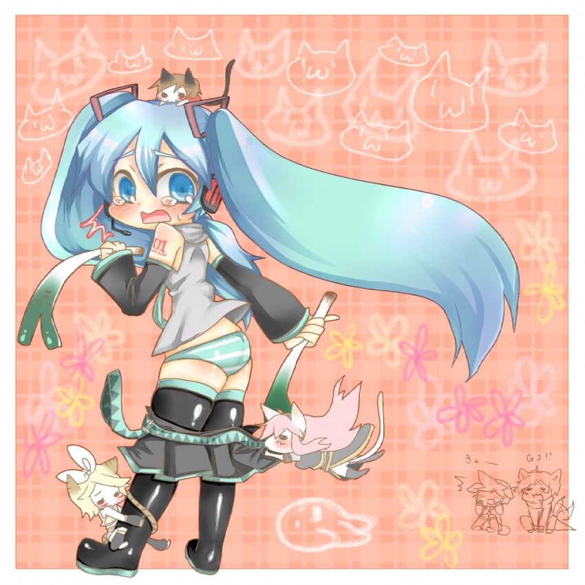 hatsune miku, kagamine rin, kagamine len, megurine luka, kaito, and 1 more (vocaloid) drawn by gachimuchi_honpo