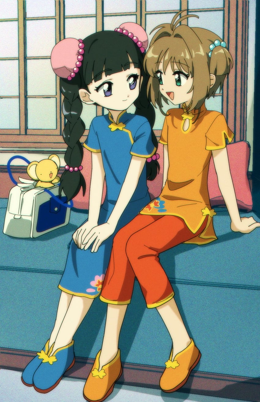 kinomoto sakura, kero, and daidouji tomoyo (cardcaptor sakura) drawn by nzeneee