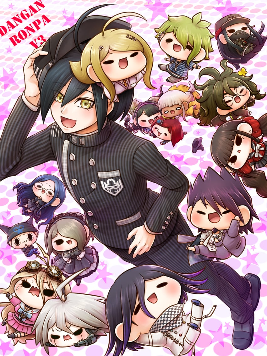 oma kokichi, saihara shuichi, akamatsu kaede, harukawa maki, momota kaito, and 11 more (danganronpa and 1 more) drawn by yumaru_(marumarumaru)