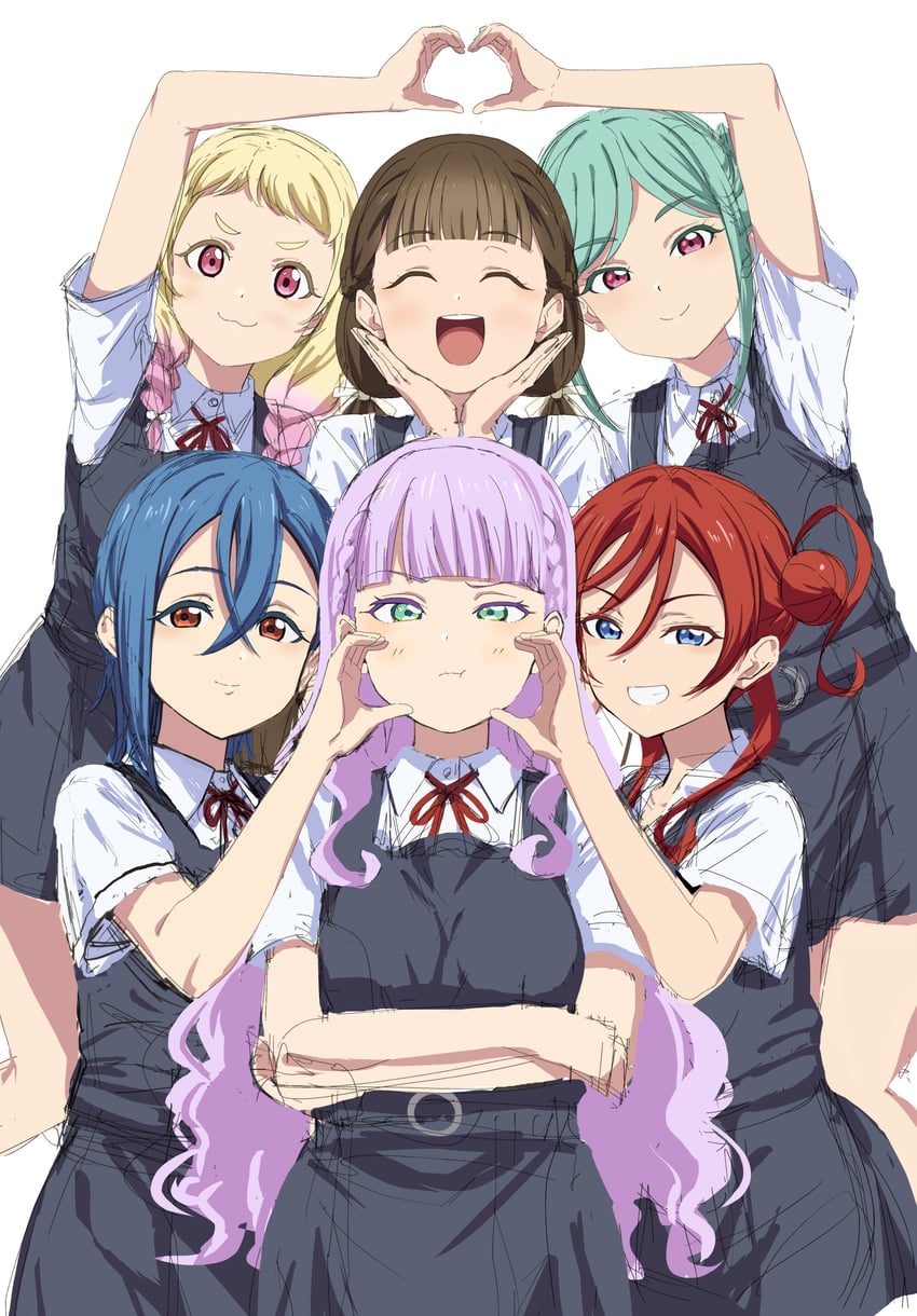 wakana shiki, yoneme mei, onitsuka natsumi, sakurakoji kinako, wien margarete, and 1 more (love live! and 1 more) drawn by aiai_(okiraku_rough_nisshi)