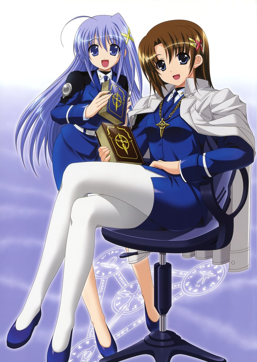 yagami hayate, reinforce zwei, schwertkreuz, tome of the night sky, and book of the azure sky (lyrical nanoha and 1 more) drawn by higa_yukari