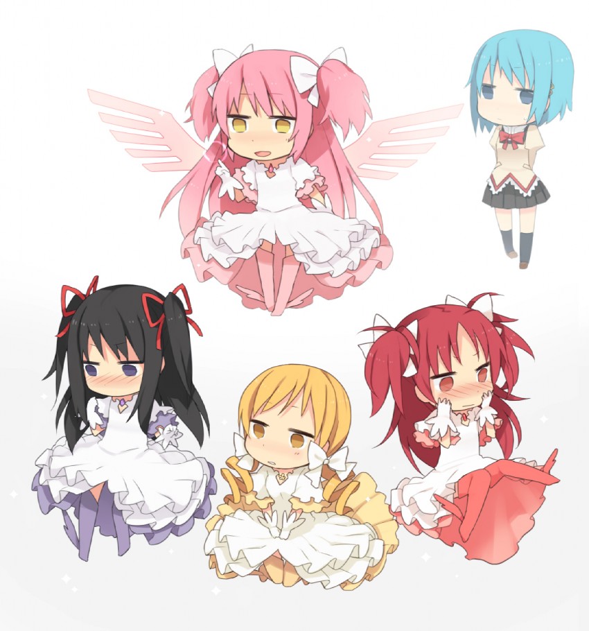 akemi homura, kaname madoka, miki sayaka, sakura kyoko, tomoe mami, and 1 more (mahou shoujo madoka magica) drawn by tsuduya_(knt31)