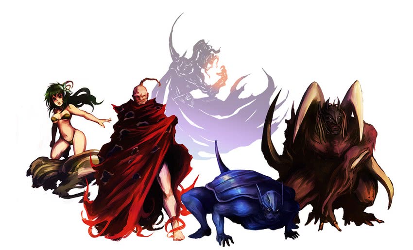 rydia, rosa farrell, cecil harvey, kain highwind, golbez, and 5 more (final fantasy and 1 more) drawn by kara_(color)