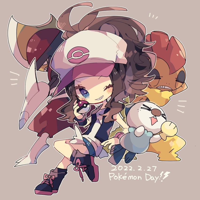 hilda and oshawott (pokemon and 1 more) drawn by nikorashi-ka