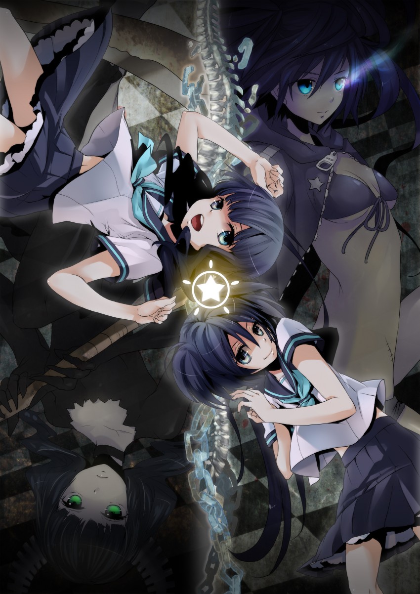 black rock shooter, dead master, kuroi mato, and takanashi yomi (black rock shooter) drawn by plastick