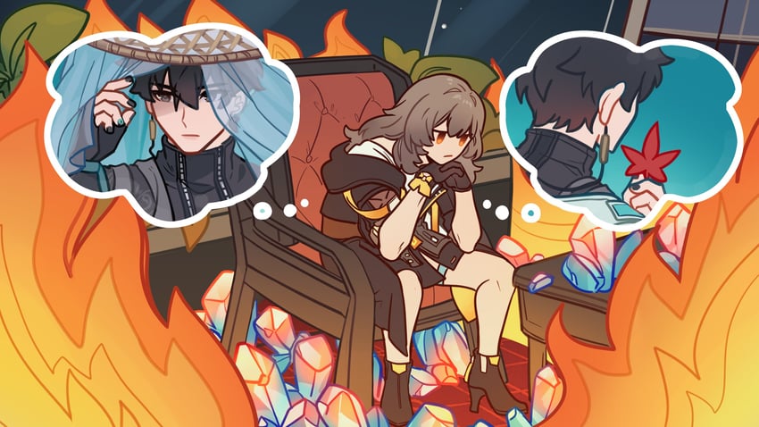 trailblazer, stelle, and dan heng (honkai and 1 more) drawn by pandomains