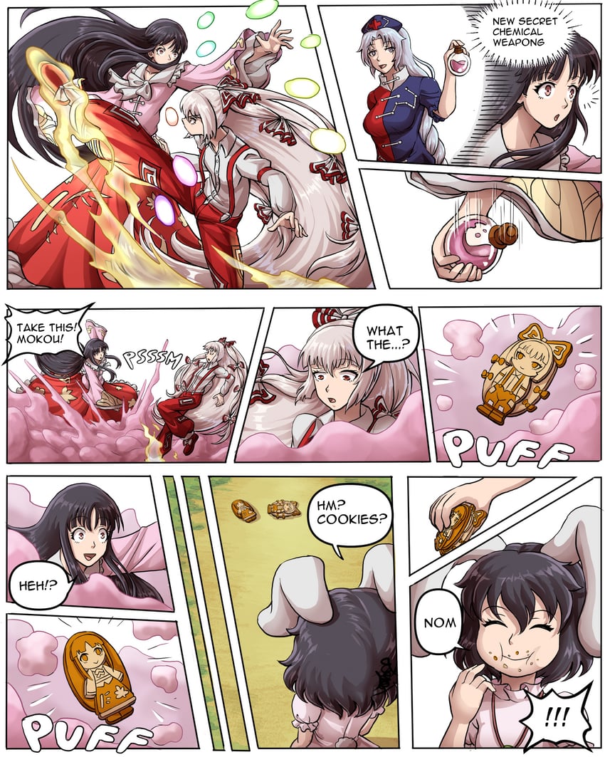 fujiwara no mokou, houraisan kaguya, inaba tewi, and yagokoro eirin (touhou and 1 more) drawn by buhbuhbored