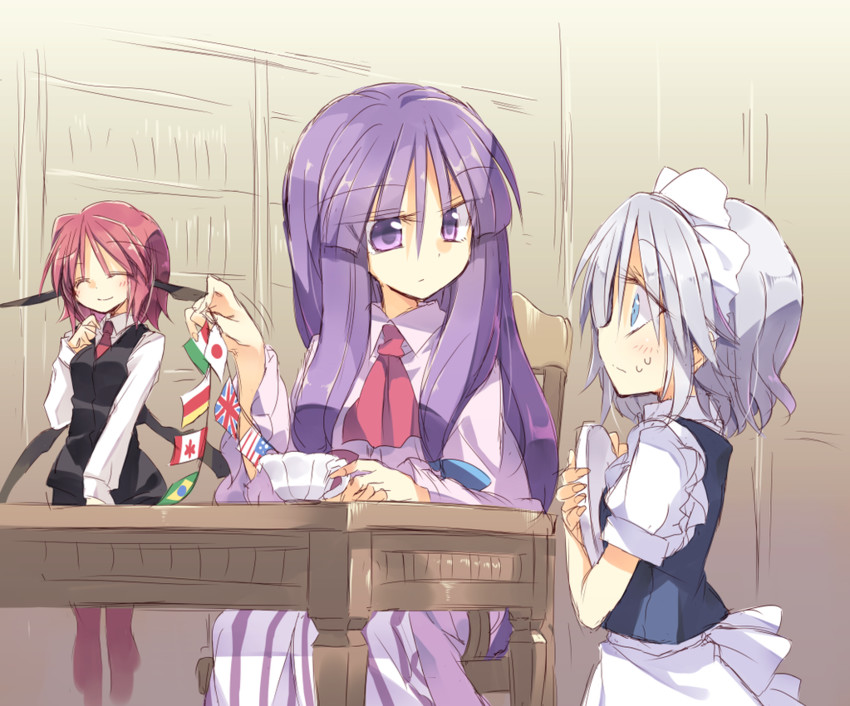 izayoi sakuya, patchouli knowledge, and koakuma (touhou) drawn by satou_kibi
