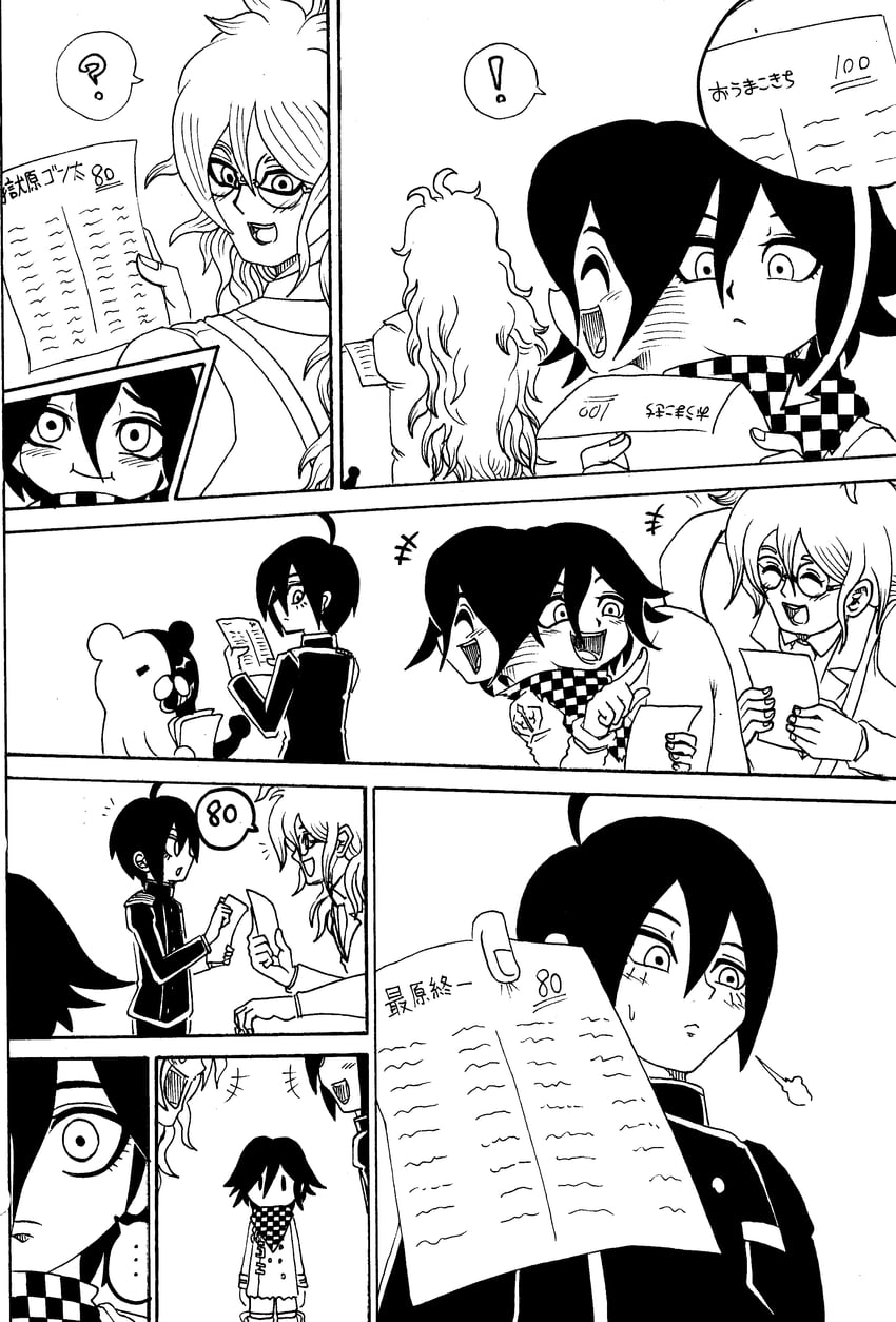 oma kokichi, saihara shuichi, monokuma, and gokuhara gonta (danganronpa and 1 more) drawn by jan1214