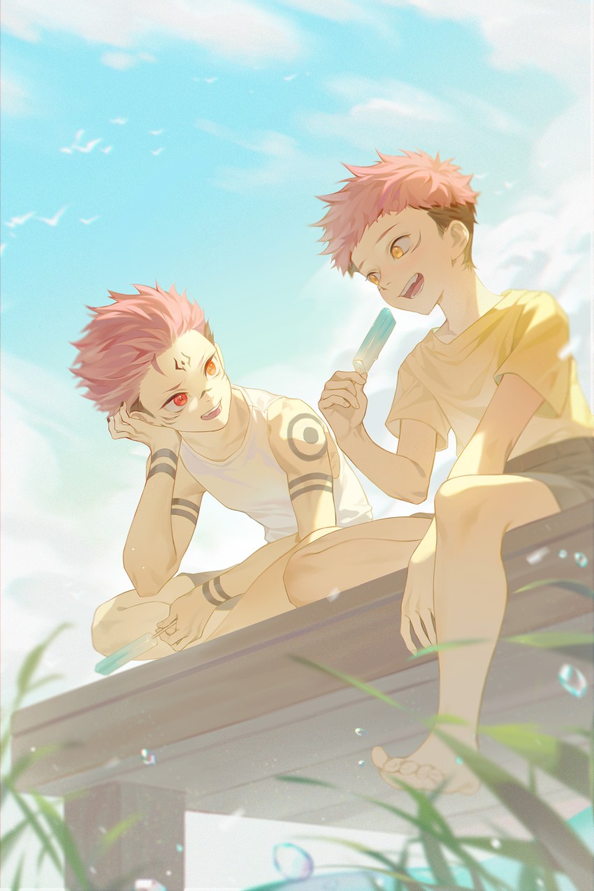 itadori yuuji and ryoumen sukuna (jujutsu kaisen) drawn by xiaojiaju