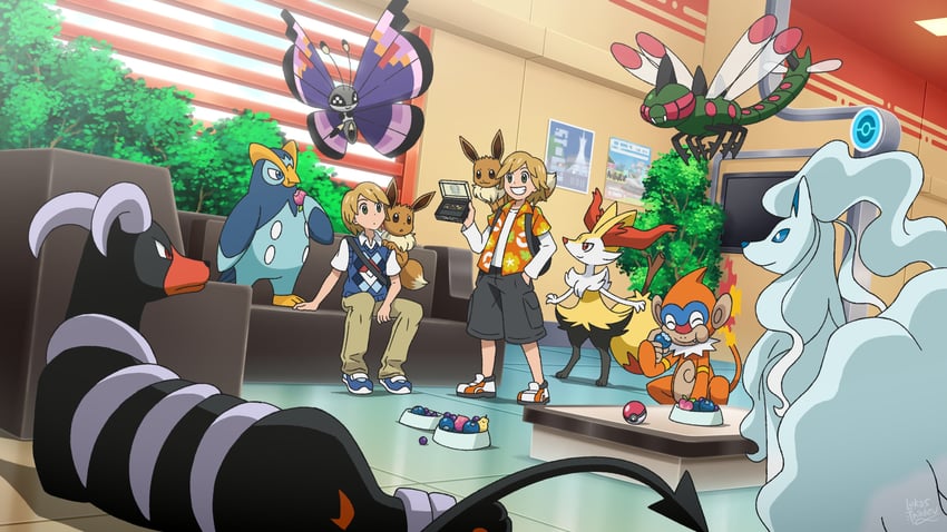 eevee, braixen, houndoom, vivillon, alolan ninetales, and 5 more (pokemon and 1 more) drawn by lukas_thadeu