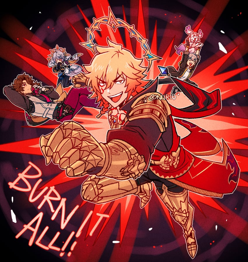 trailblazer, caelus, sunday, mydei, gallagher, and 1 more (honkai and 1 more) drawn by oneirio