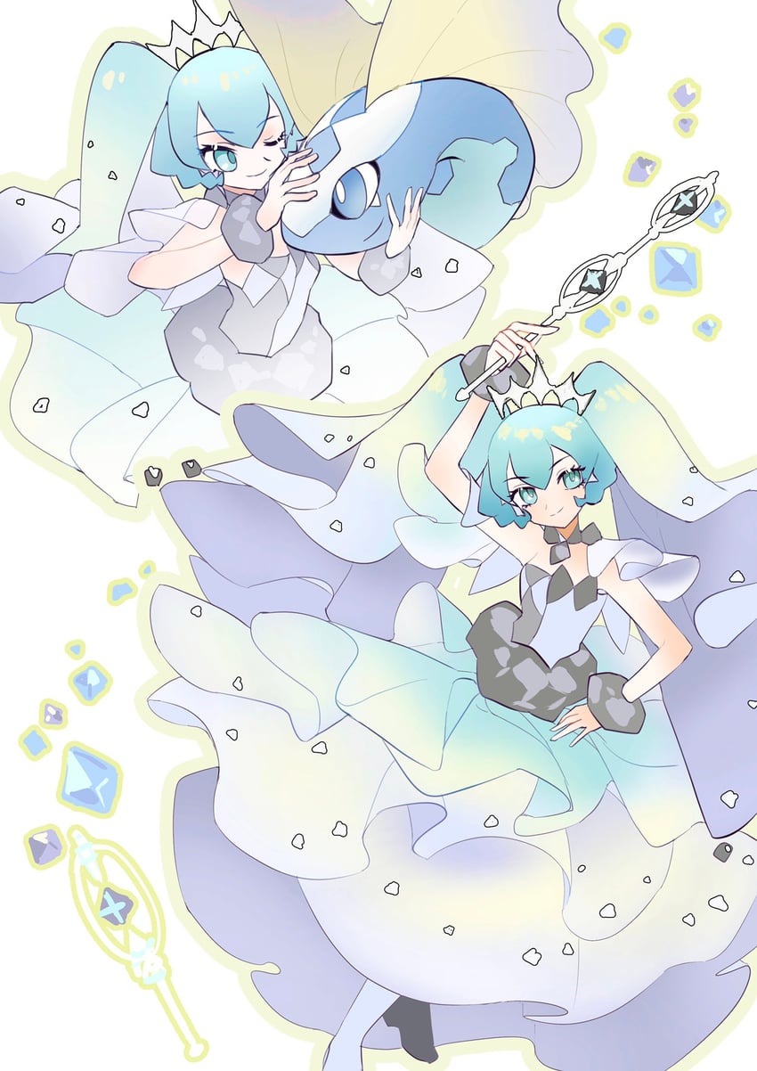 hatsune miku, aurorus, and rock miku (pokemon and 2 more) drawn by tropicalnight29