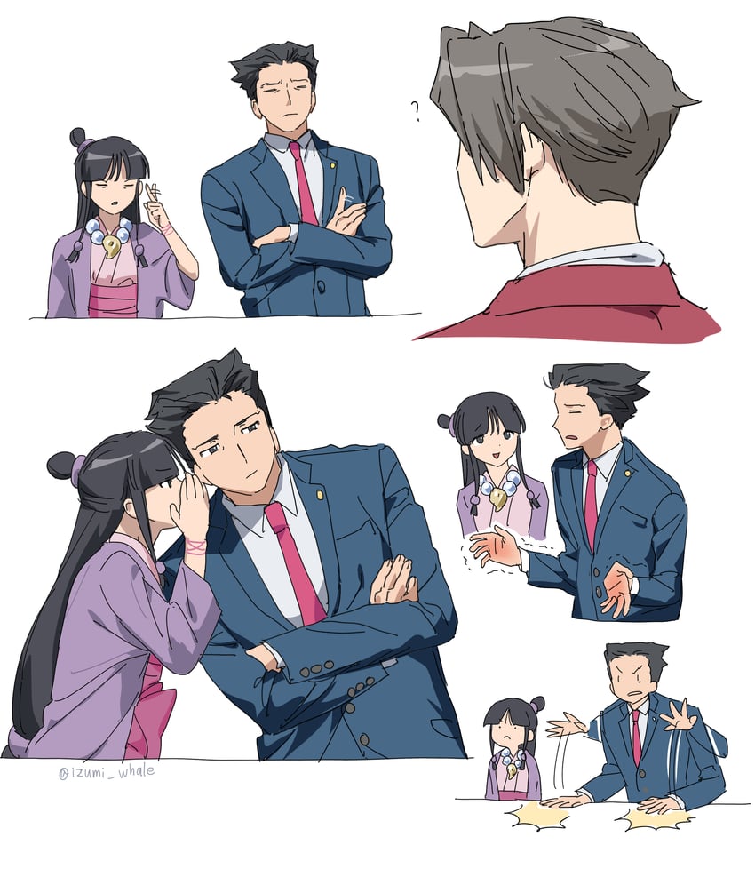 phoenix wright, miles edgeworth, and maya fey (ace attorney) drawn by izumi_whale