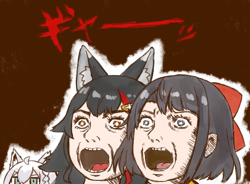 shirakami fubuki, ookami mio, and oozora subaru (hololive) drawn by nekoyama