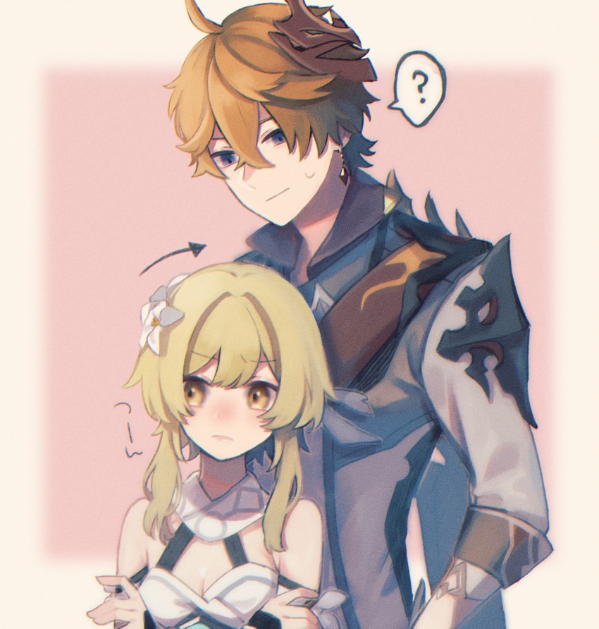 lumine and tartaglia (genshin impact) drawn by kino_(m6t2a)