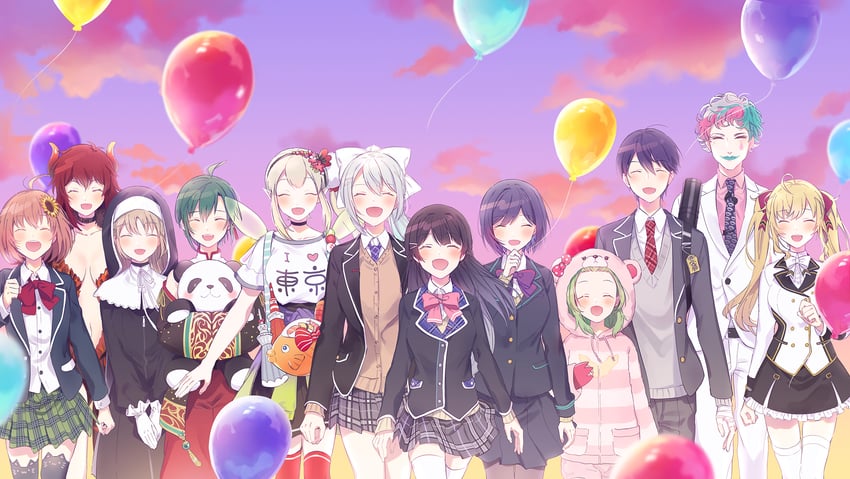 tsukino mito, higuchi kaede, sister claire, kenmochi touya, shizuka rin, and 7 more (nijisanji) drawn by fuji_fujino