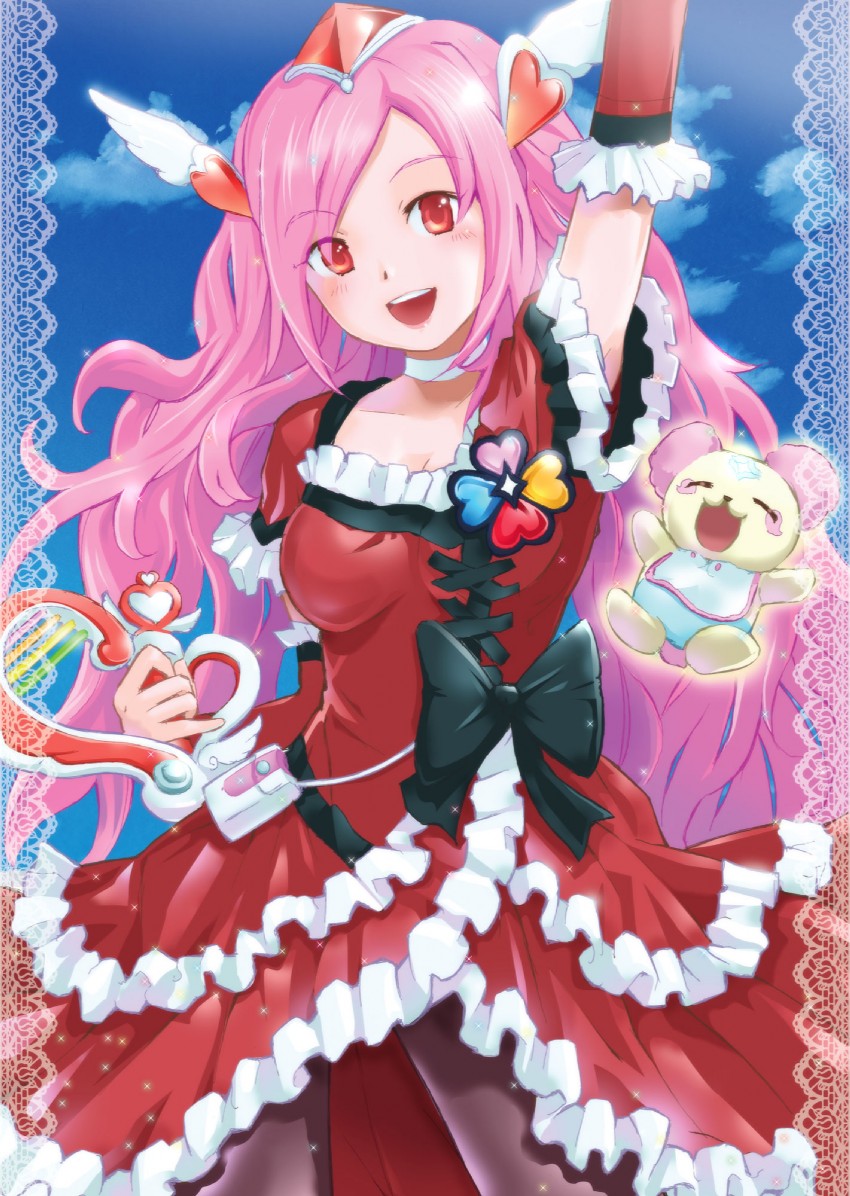 higashi setsuna, cure passion, and chiffon (precure and 1 more) drawn by mayo_riyo