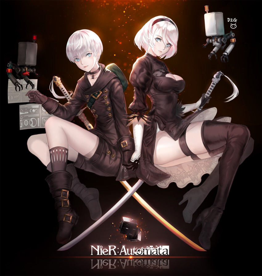 2b and 9s (nier and 1 more) drawn by ttaji_(pass35)