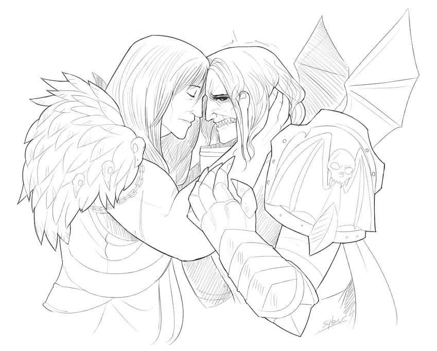 konrad curze and corvus corax (warhammer 40k) drawn by syberfab