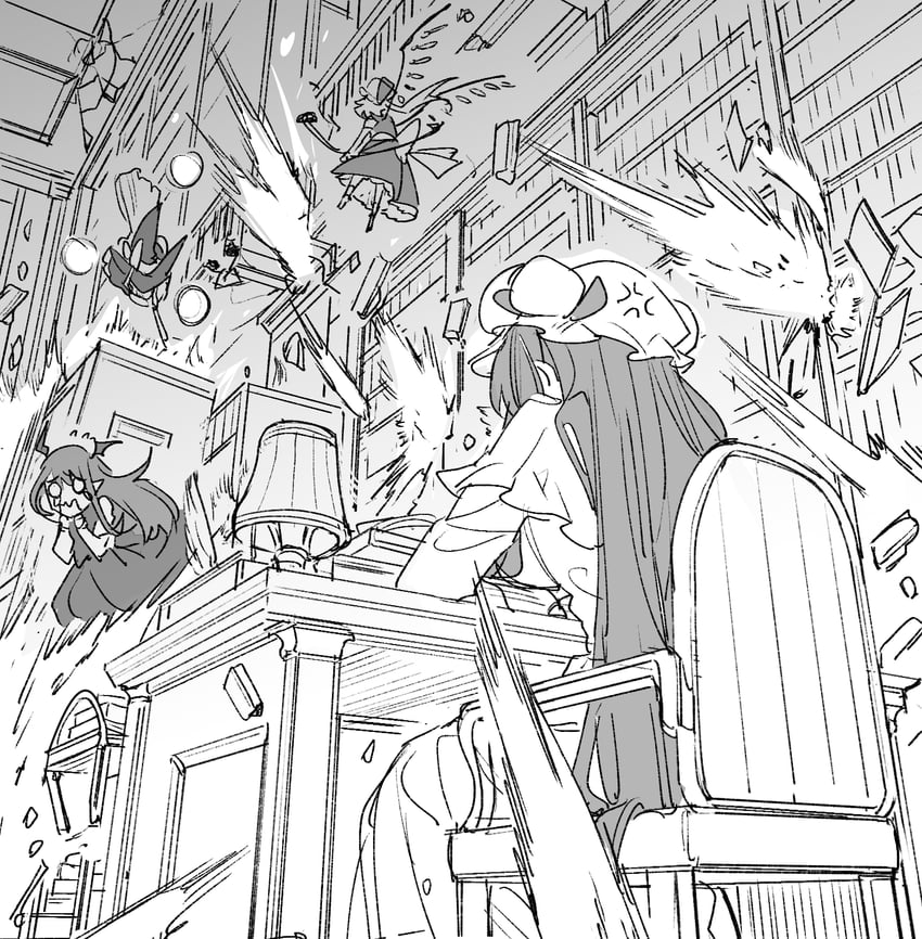 kirisame marisa, flandre scarlet, patchouli knowledge, and koakuma (touhou) drawn by mero_(starfish_jcs)