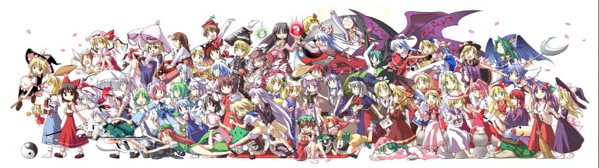 hakurei reimu, kirisame marisa, remilia scarlet, flandre scarlet, izayoi sakuya, and 60 more (touhou) drawn by toto_nemigi
