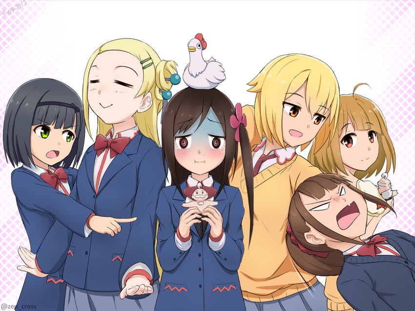 hitori bocchi, honshou aru, sunao nako, sotoka rakita, kurai kako, and 1 more (hitoribocchi no marumaru seikatsu) drawn by zen_cross