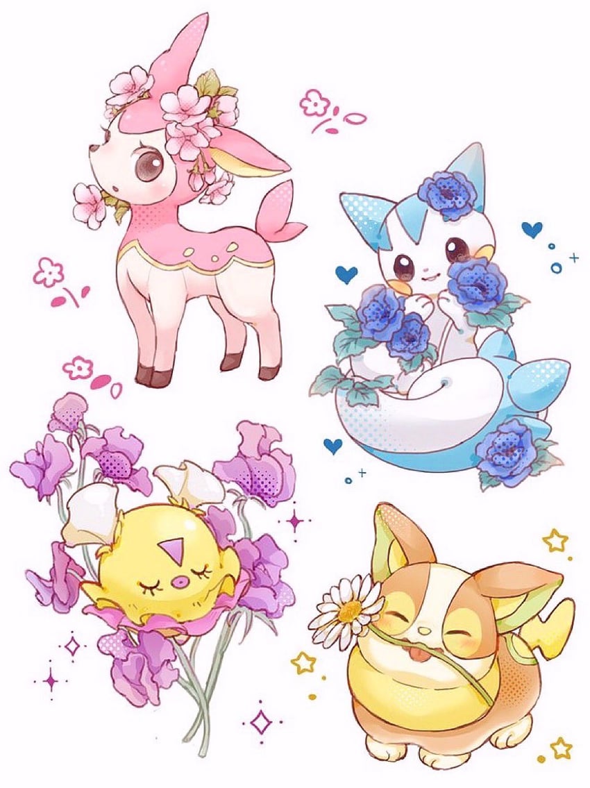 pachirisu, yamper, deerling, and flittle (pokemon) drawn by hyoudo_(d2_isu)