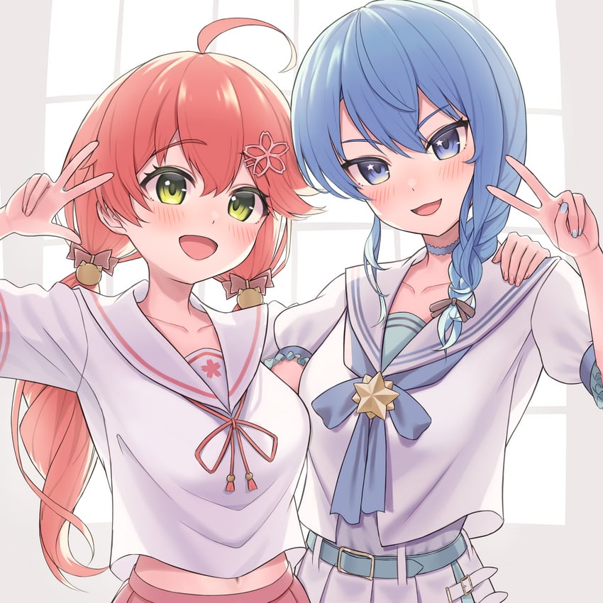 hoshimachi suisei and sakura miko (hololive) drawn by kumoru_(kumoru_145)