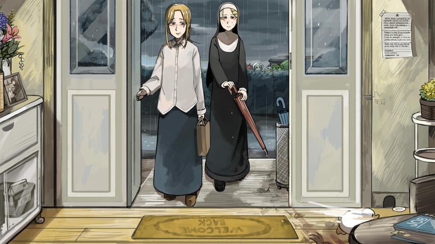 clumsy nun, strict nun, smug nun, and strict nun's mother (little nuns) drawn by diva_(hyxpk)