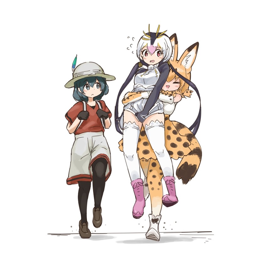 serval, kaban, and royal penguin (kemono friends) drawn by iwa_(iwafish)