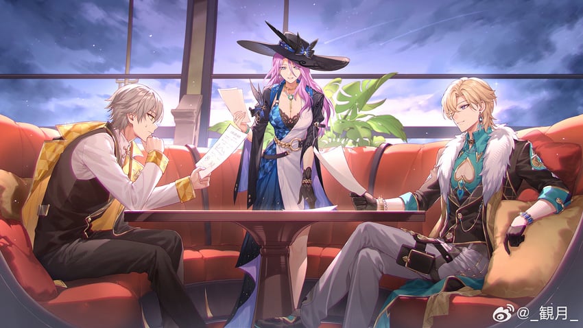 trailblazer, caelus, aventurine, and jade (honkai and 1 more) drawn by kangetsu_(fhalei)
