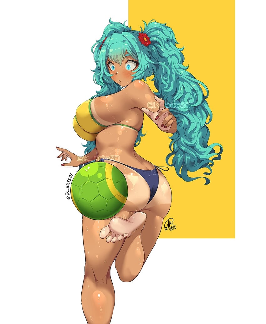 hatsune miku and brazilian miku (vocaloid) drawn by jk_arts