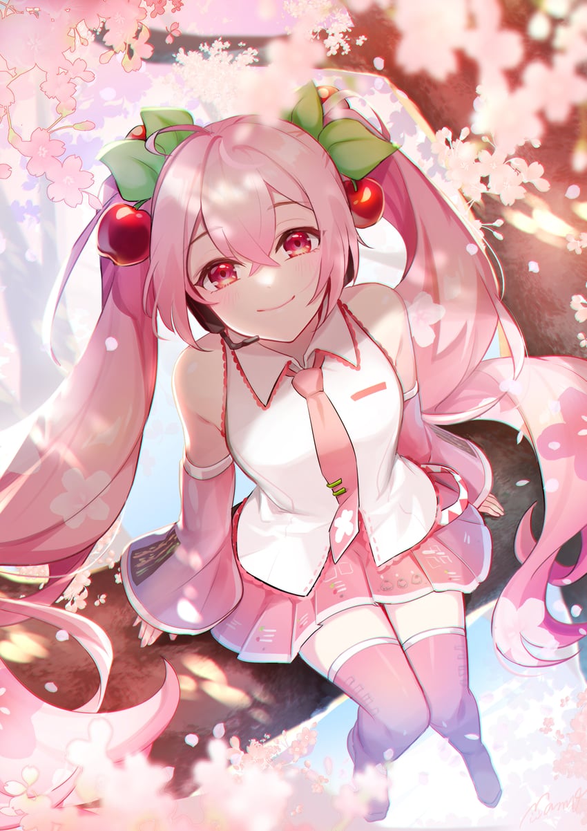 hatsune miku and sakura miku (vocaloid) drawn by mamo_(fortune-mm)