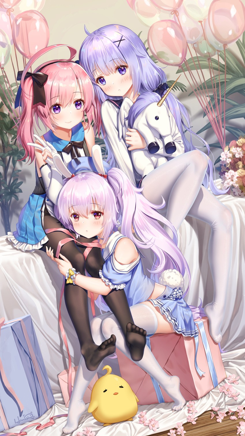 manjuu, unicorn, laffey, and saratoga (azur lane) drawn by haneru