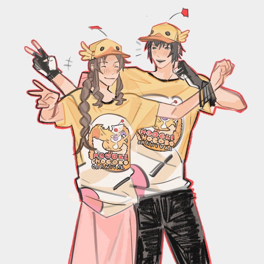 aerith gainsborough, moogle, and noctis lucis caelum (final fantasy and 2 more) drawn by mmmckayyy