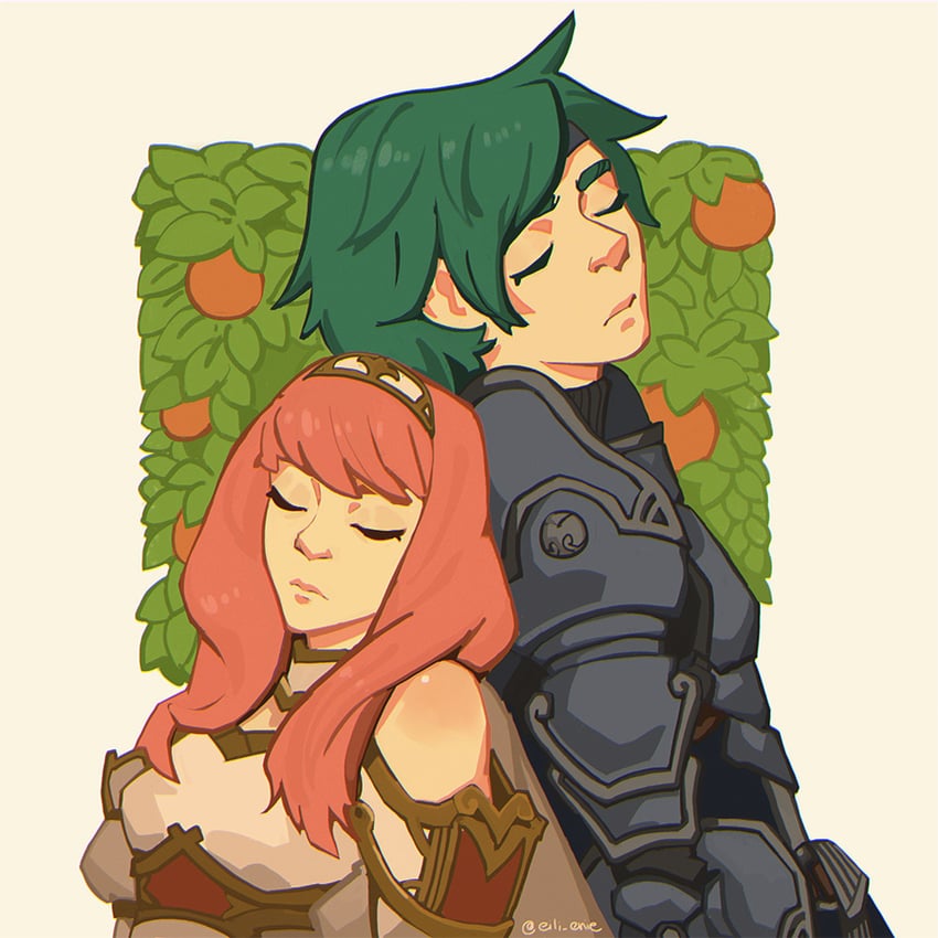 celica and alm (fire emblem and 1 more) drawn by eili_enie