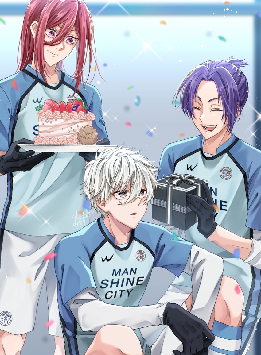 nagi seishirou, mikage reo, and chigiri hyoma (blue lock) drawn by yuzukarin728