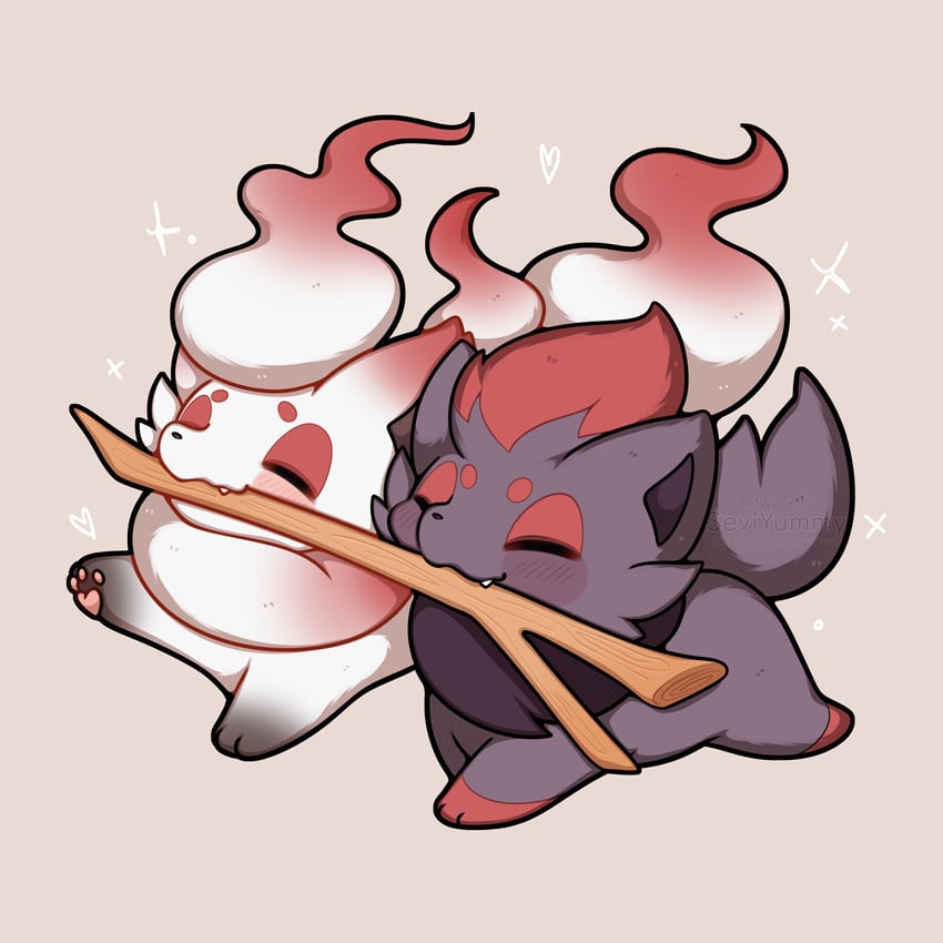 zorua and hisuian zorua (pokemon) drawn by sevi_(seviyummy)