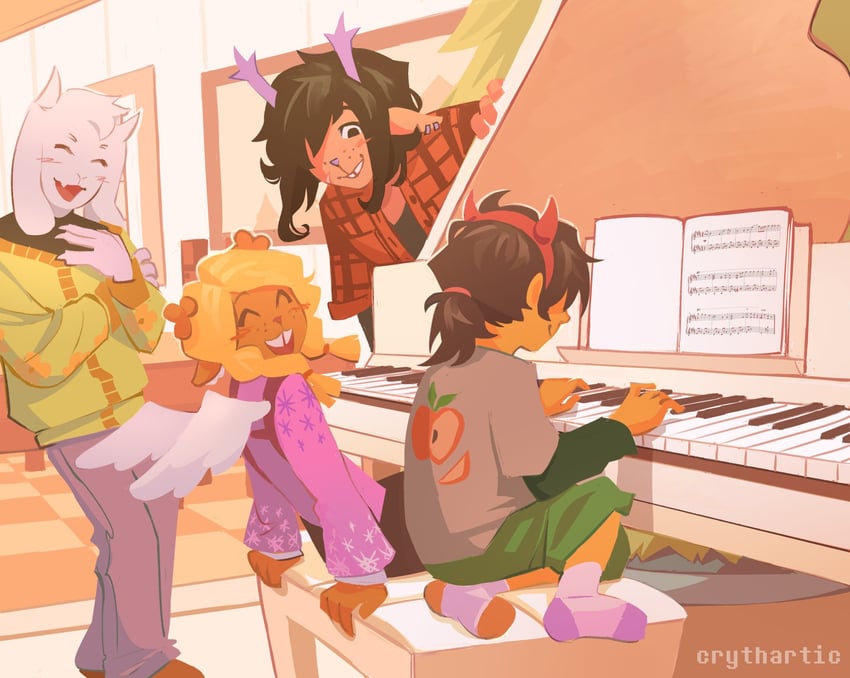 kris, asriel dreemurr, noelle holiday, and december holiday (deltarune) drawn by crythartic