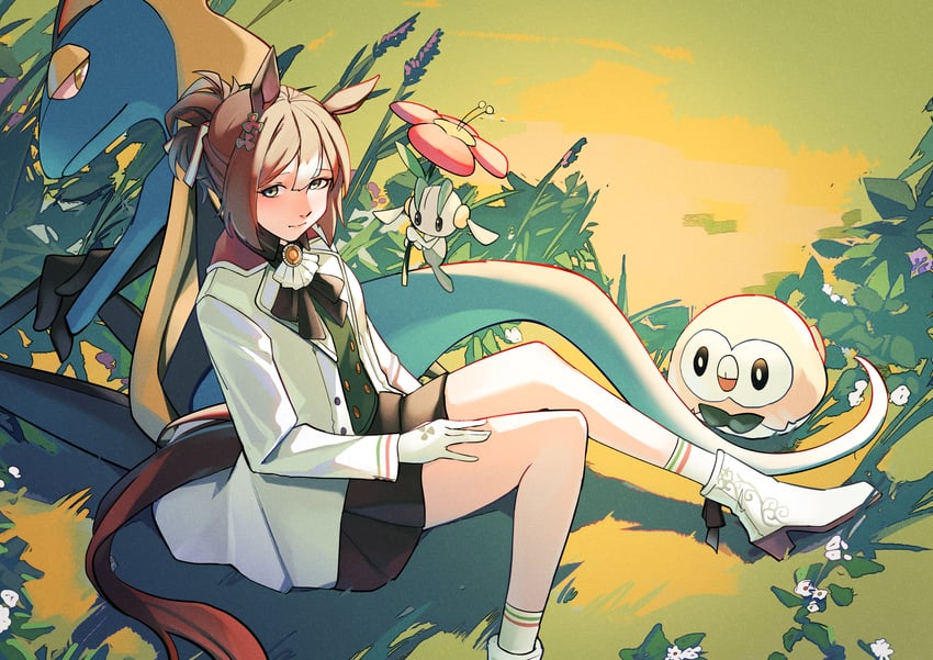 rowlet, fine motion, inteleon, and floette (pokemon and 1 more) drawn by fuyukayui
