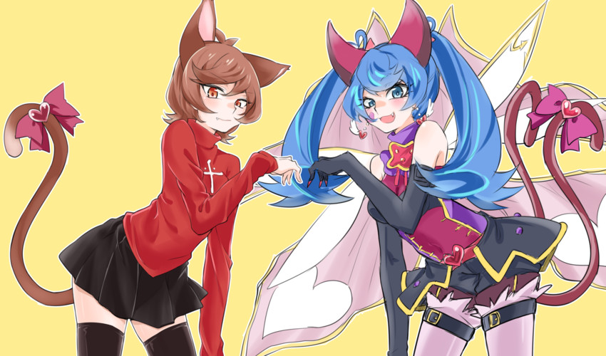 tohsaka rin, zaizen aoi, blue angel, and trickstar black catbat (fate and 2 more) drawn by kaya_rio