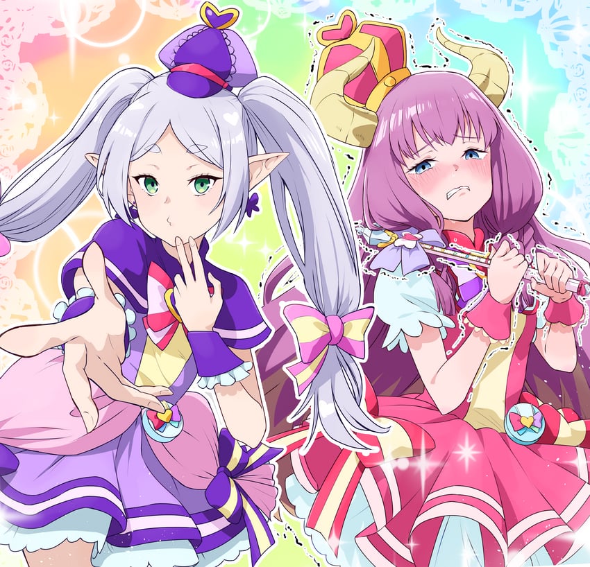 frieren, aura, cure wonderful, cure friendy, and tanezaki atsumi (precure and 2 more) drawn by keijirou_(mukunozaltusou)