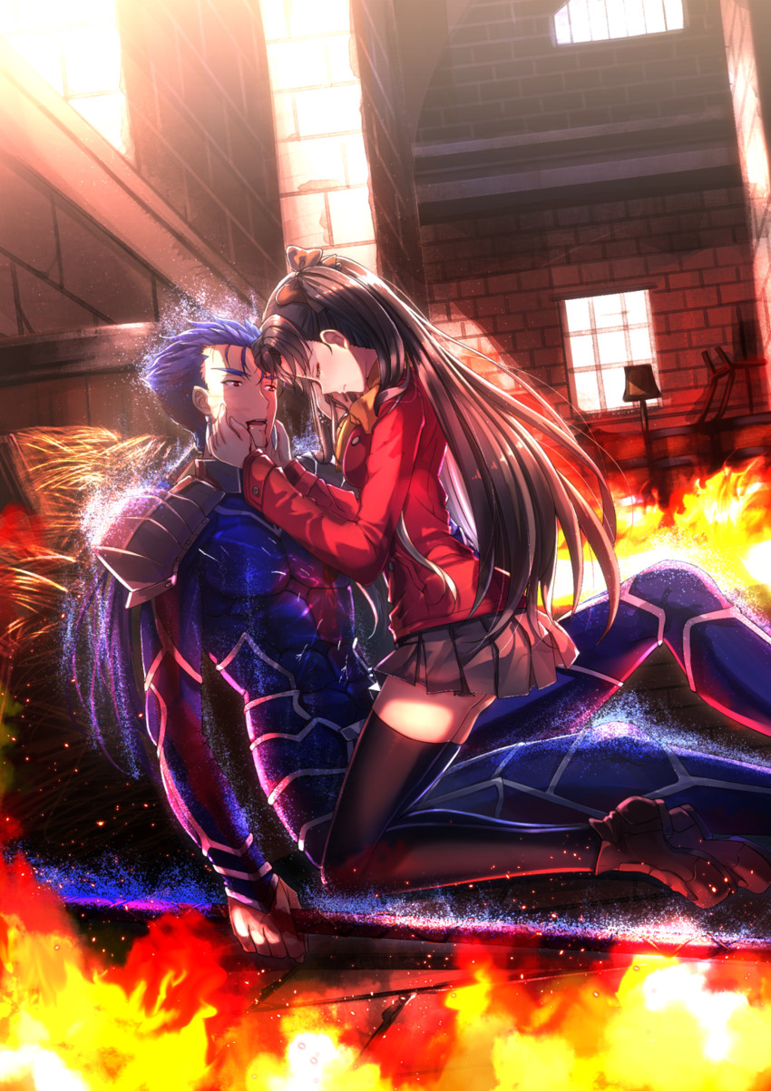 tohsaka rin and cu chulainn (fate and 2 more) drawn by swordsouls