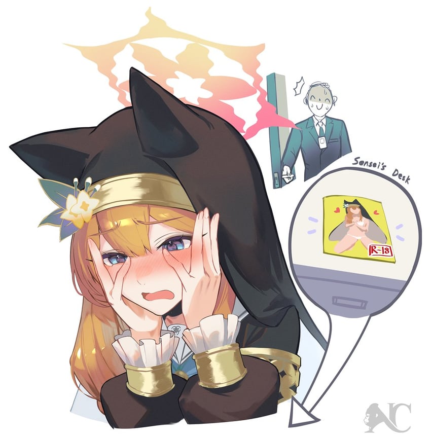 sensei, doodle sensei, and mari (blue archive) drawn by niac