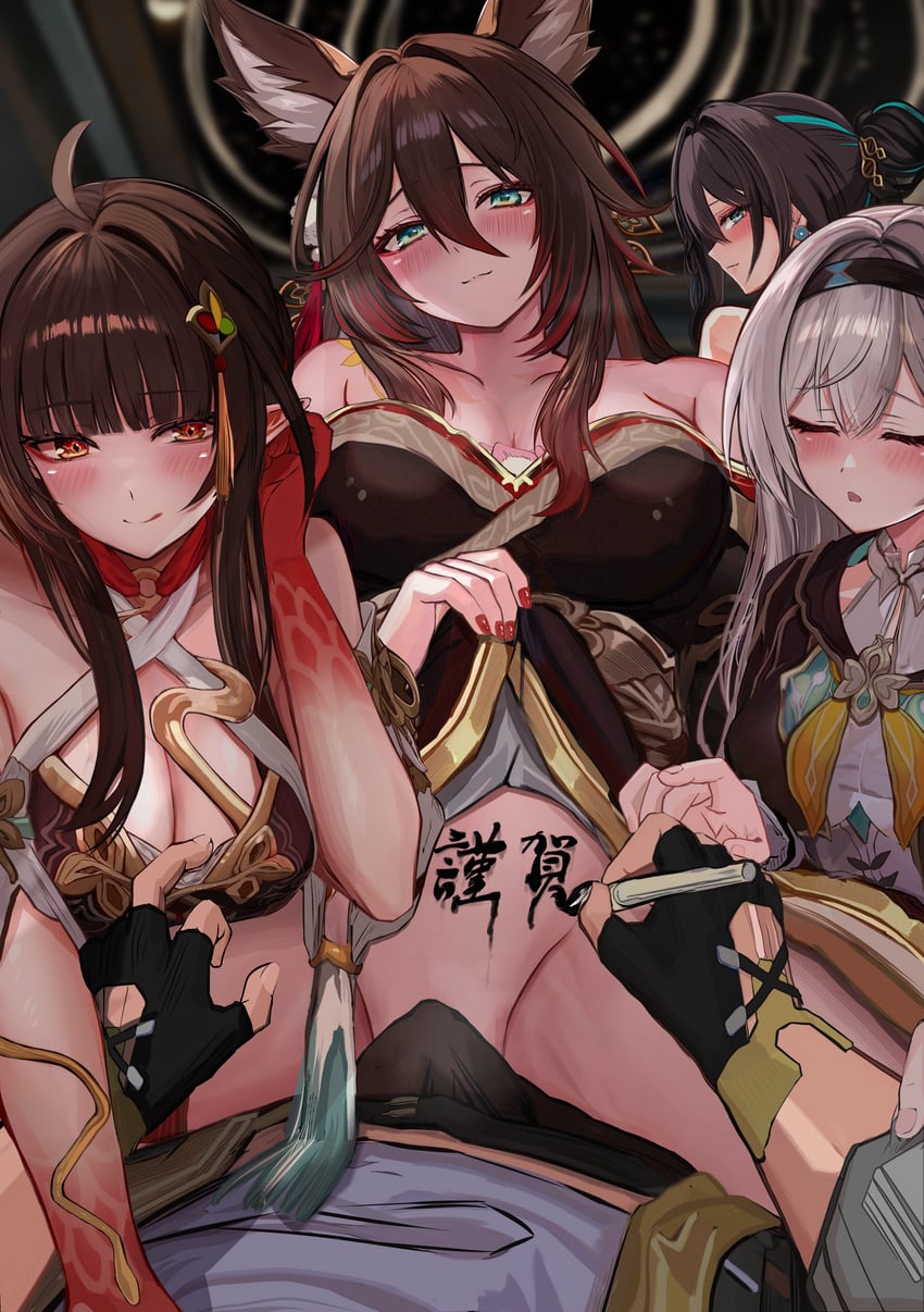 trailblazer, firefly, caelus, ruan mei, tingyun, and 2 more (honkai and 1 more) drawn by efuri_(riarea00)