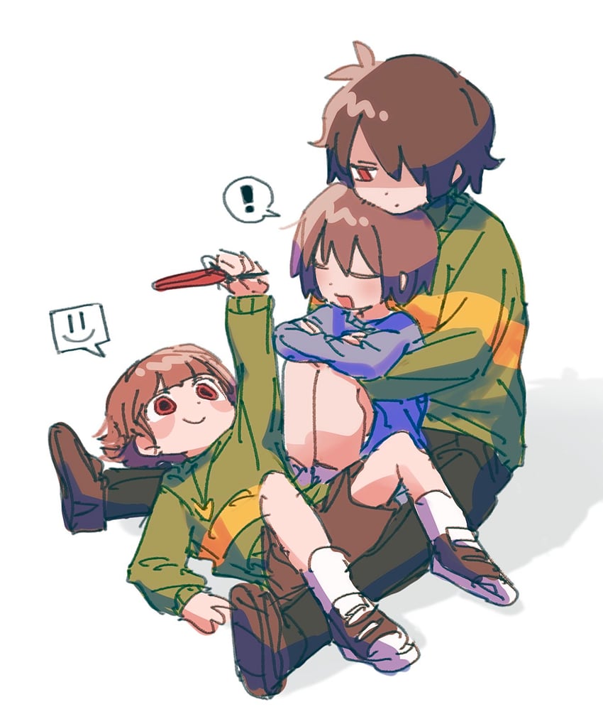 frisk, chara, and kris (undertale and 1 more) drawn by tadeno