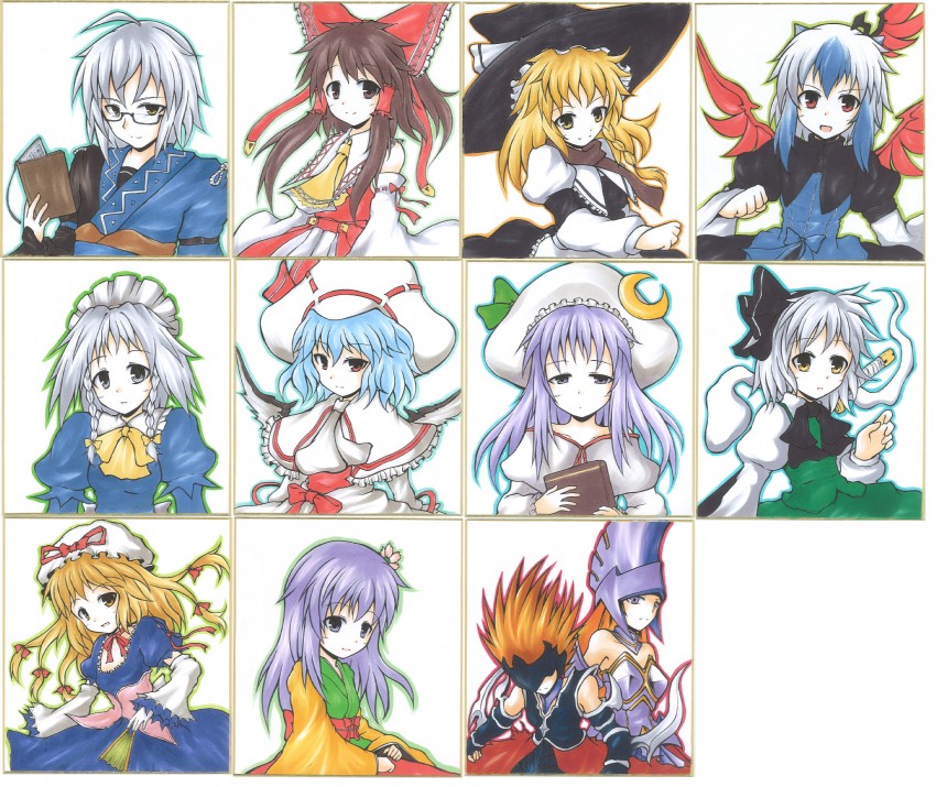 hakurei reimu, izayoi sakuya, konpaku youmu, patchouli knowledge, yakumo yukari, and 5 more (touhou and 3 more) drawn by mochizuki_ado