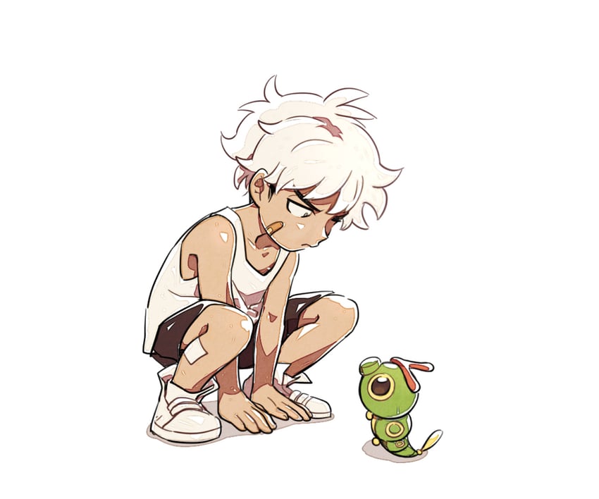 guzma and caterpie (pokemon and 1 more) drawn by ssalbulre